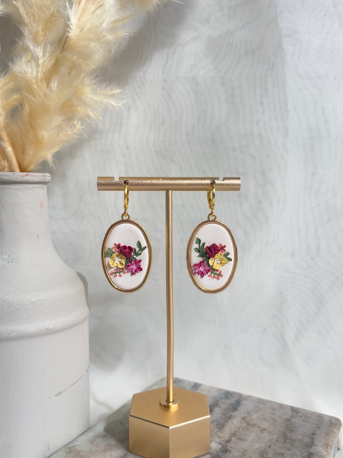 one of a kind floral pendent earrings