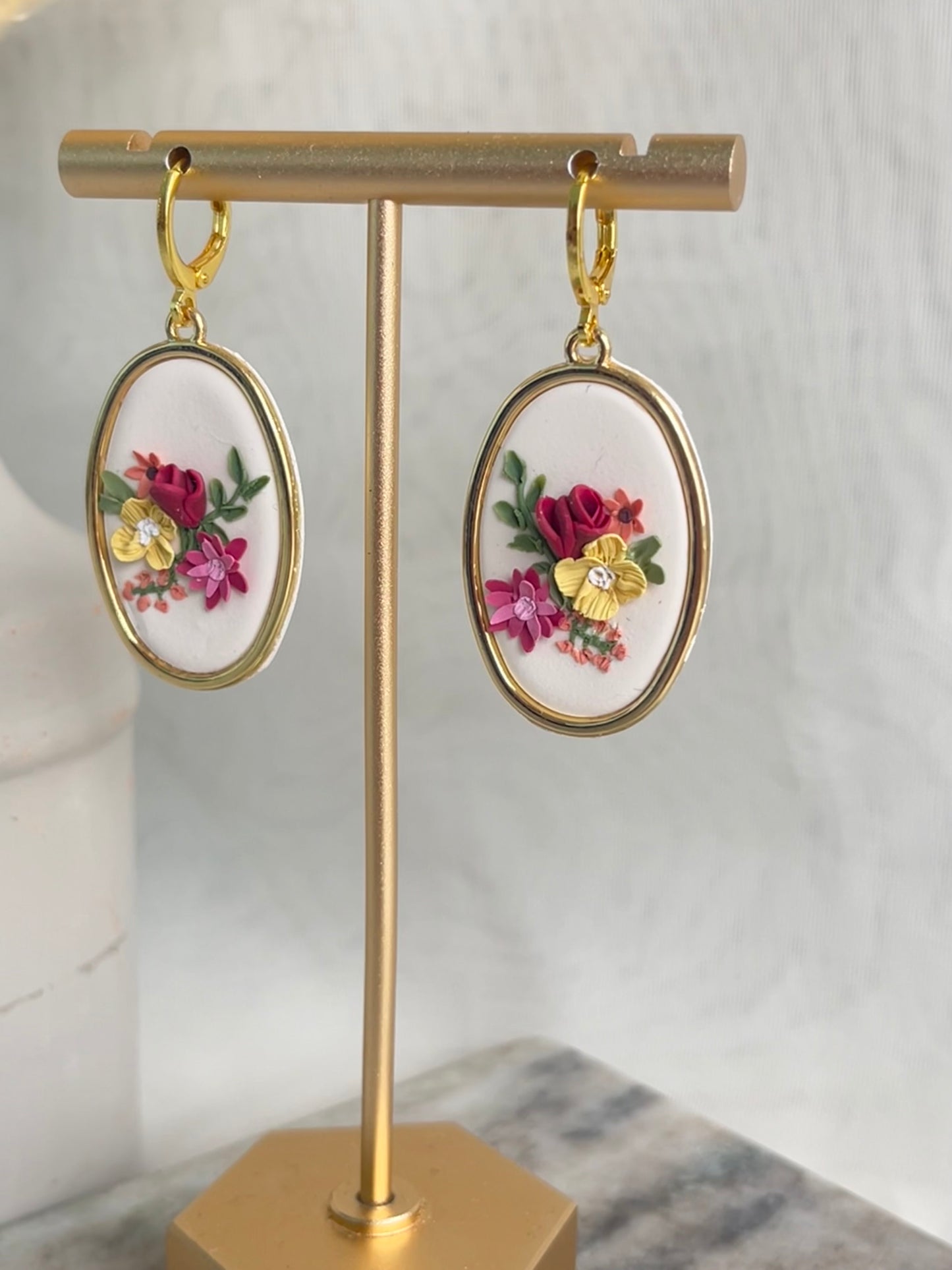one of a kind floral pendent earrings