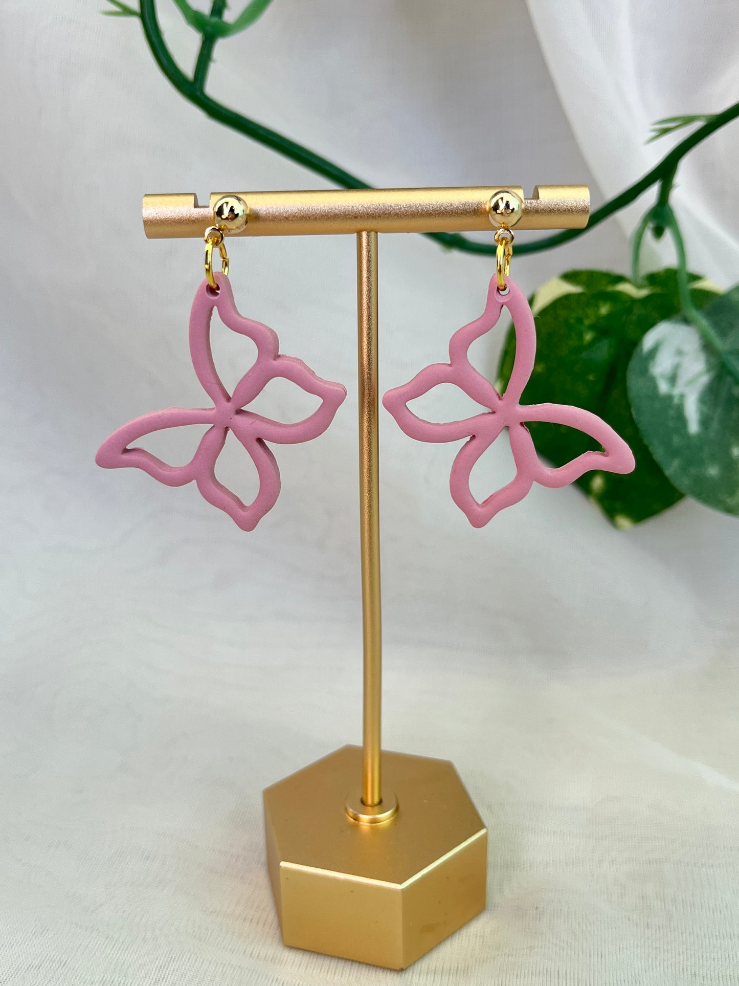 Pink butterfly earrings