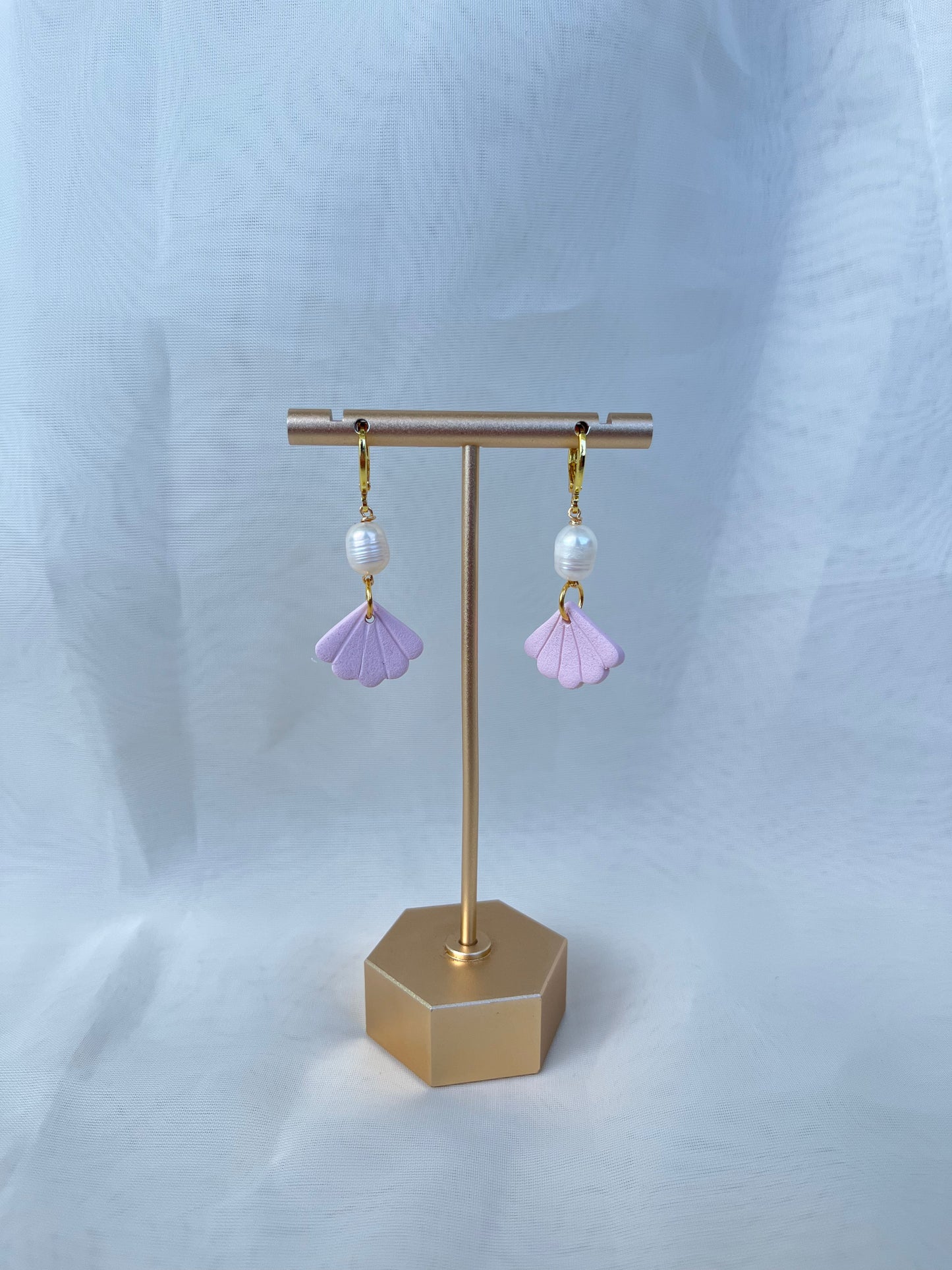 seashell and pearl clay earrings