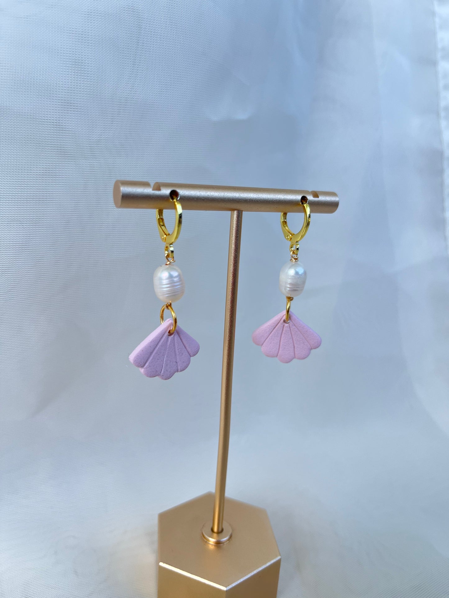 seashell and pearl clay earrings