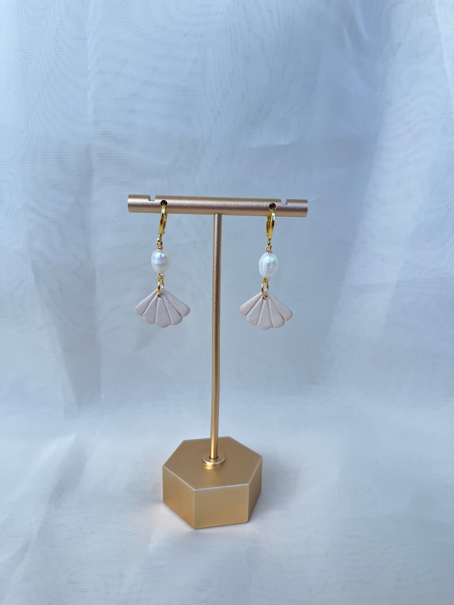 seashell and pearl clay earrings