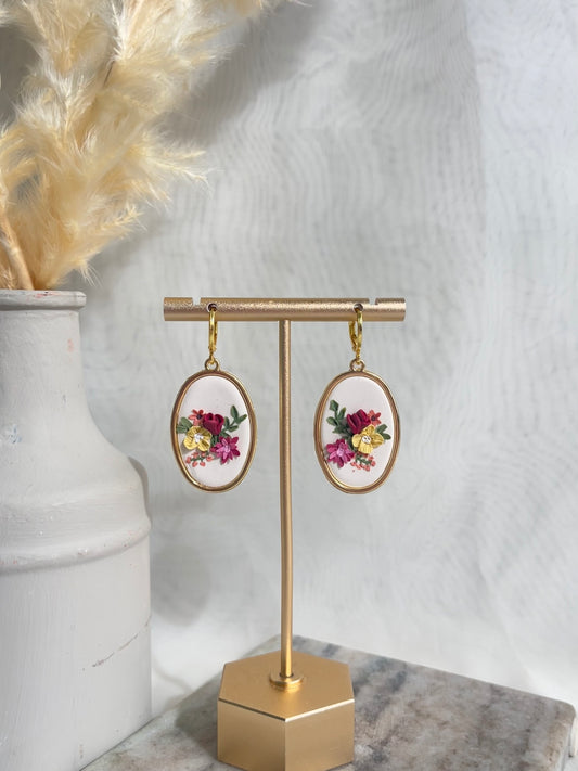 one of a kind floral pendent earrings