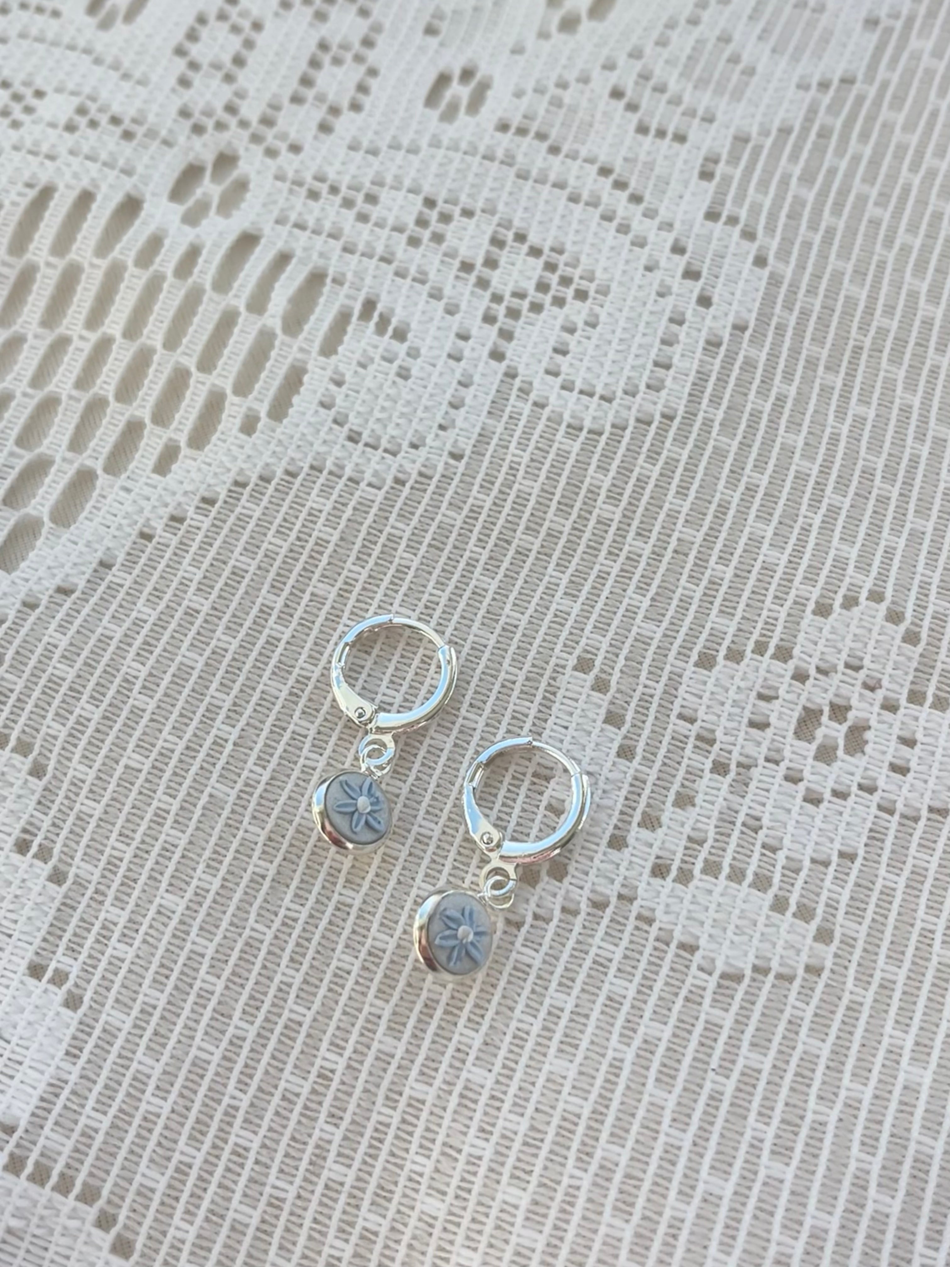 Silver pendent clay earrings