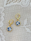 Blue floral pendent earrings