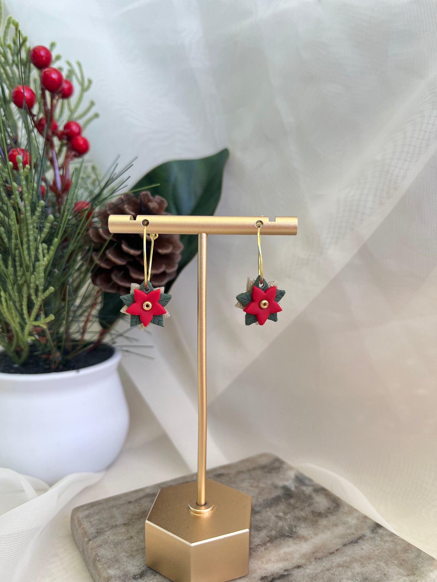 poinsettia flower earrings