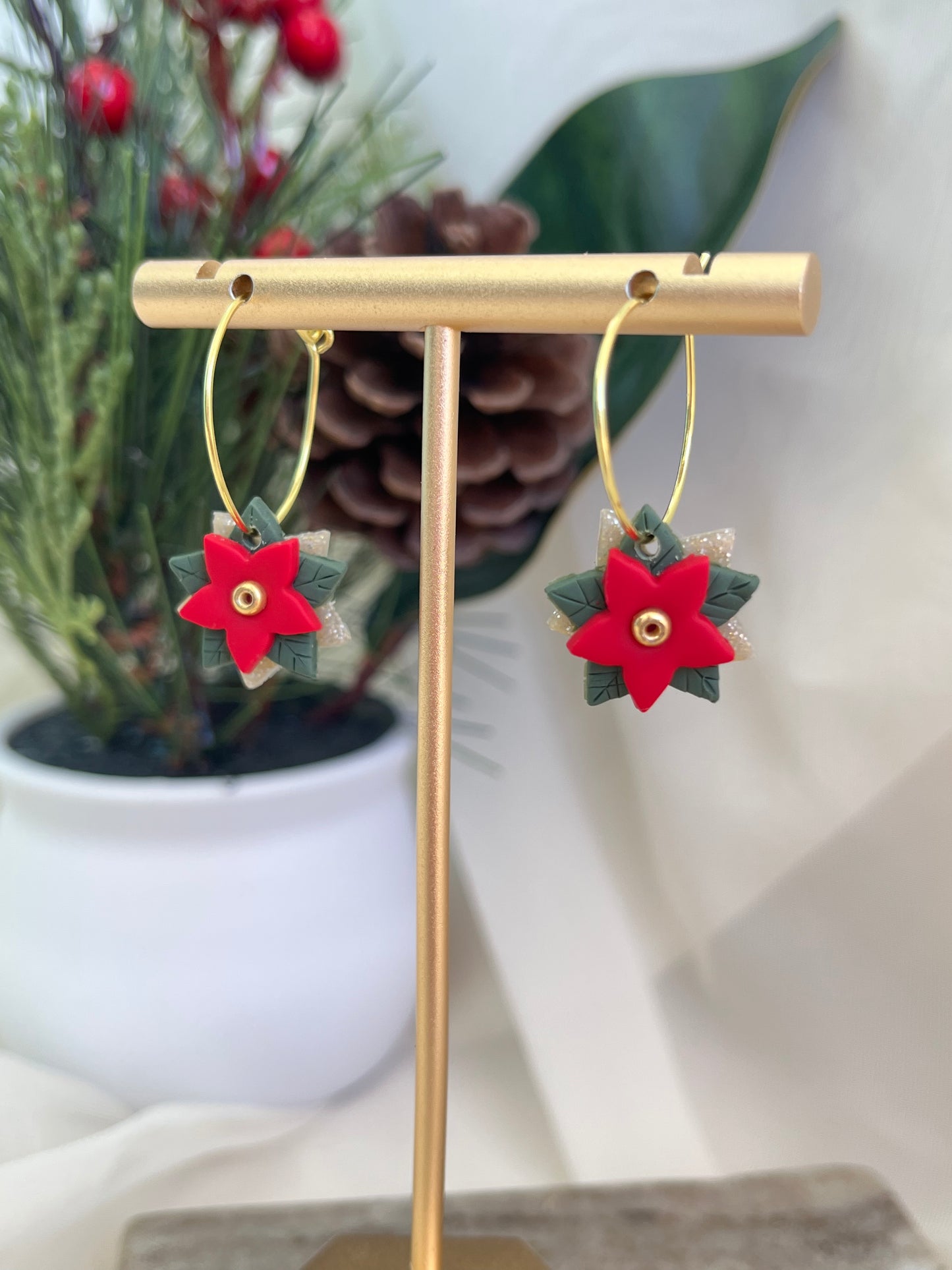poinsettia flower earrings