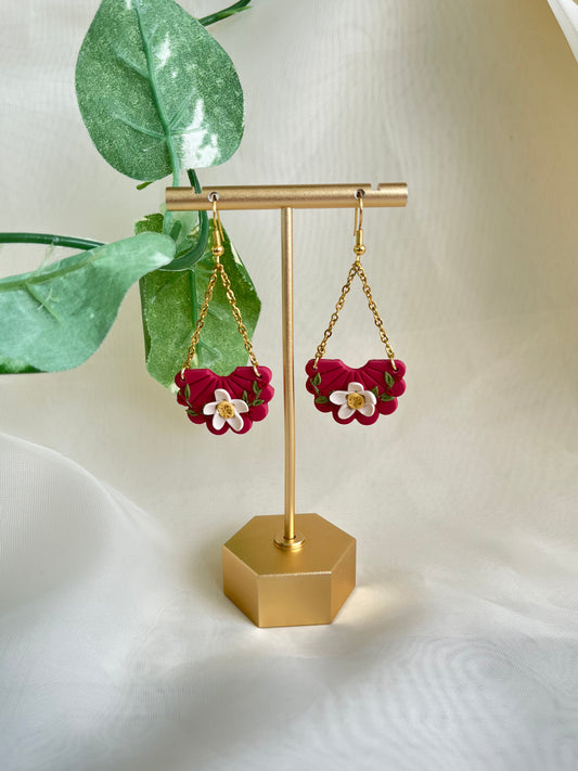 maroon floral earrings