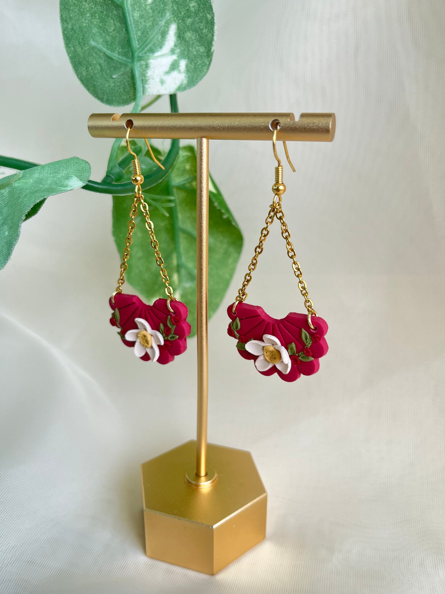 maroon floral earrings