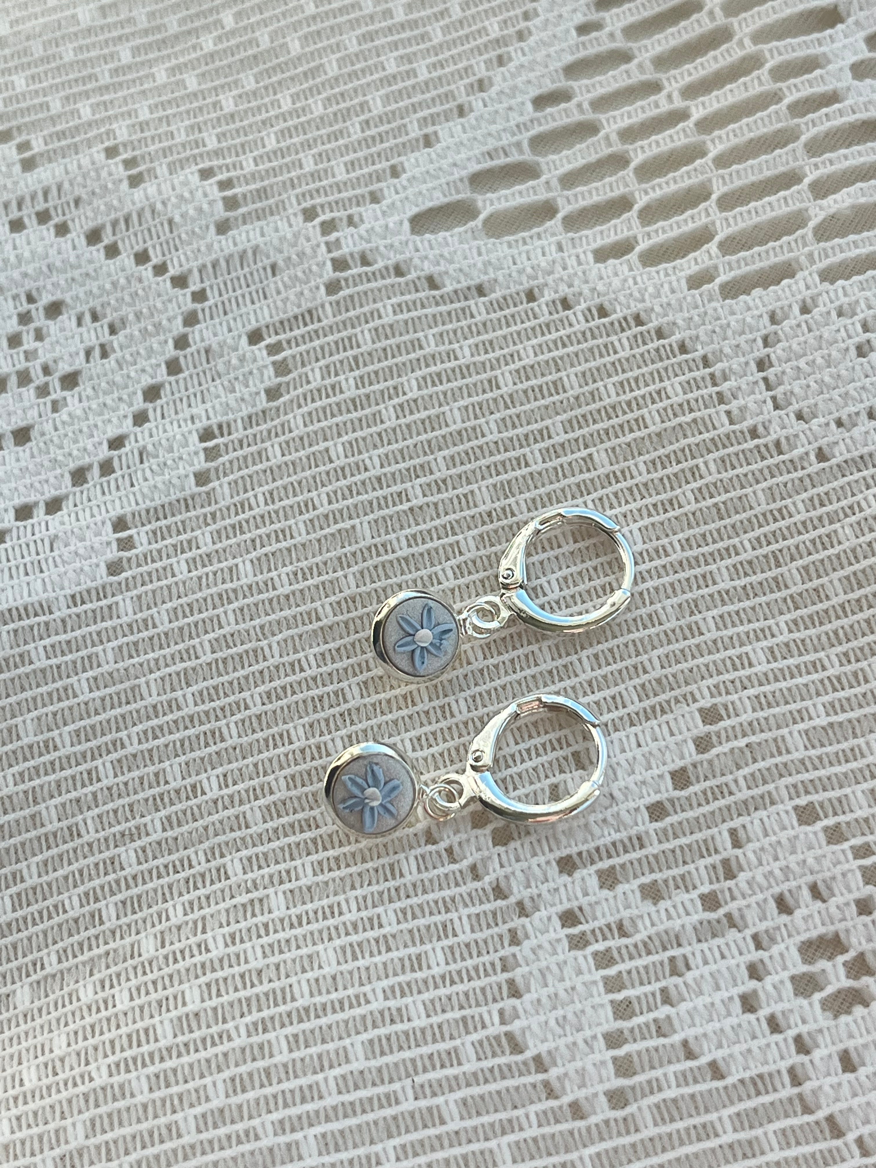 Silver pendent clay earrings