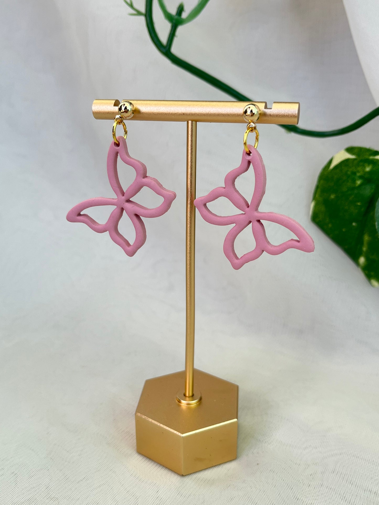 Pink butterfly earrings