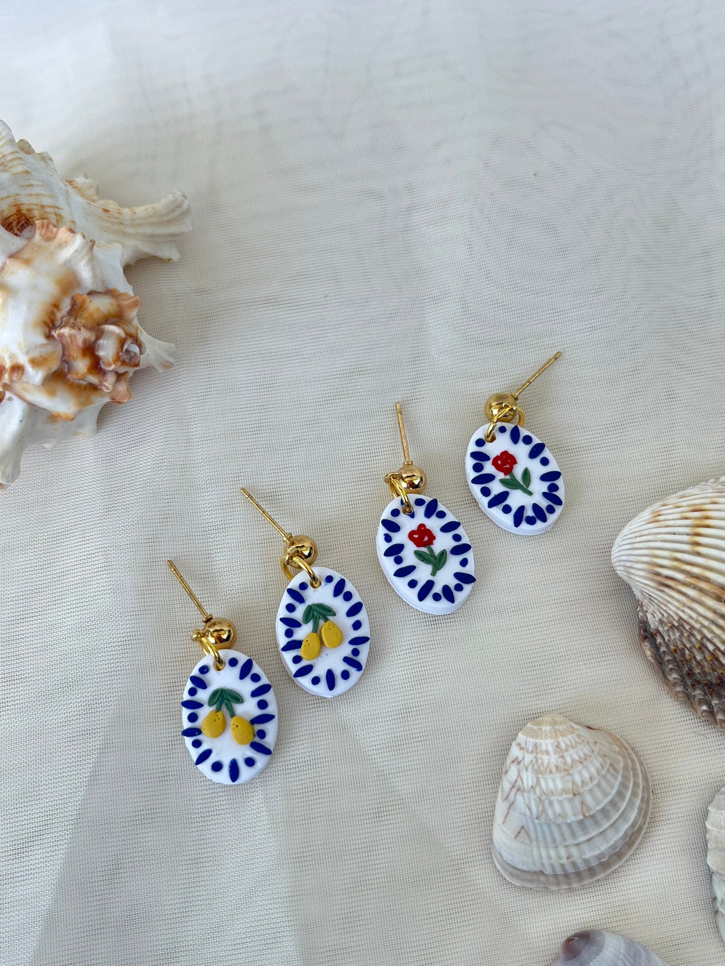 pendent mango and red flower earrings